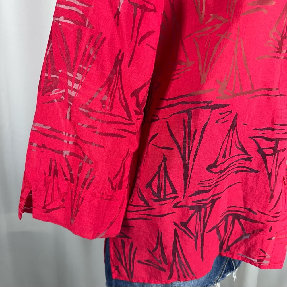 Alfred Dunner Red Burnout Button Top Sz 1X (?) Sailboat Nautical Coastal * READ - Picture 4 of 14